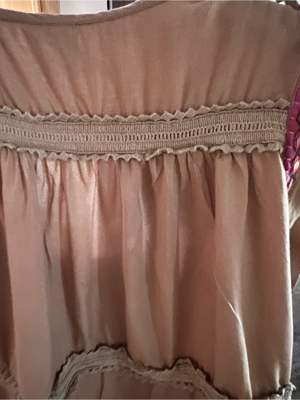 Boho Embroidered Peasant Top in Taupe XS Fits like a small - Picture 6 of 6